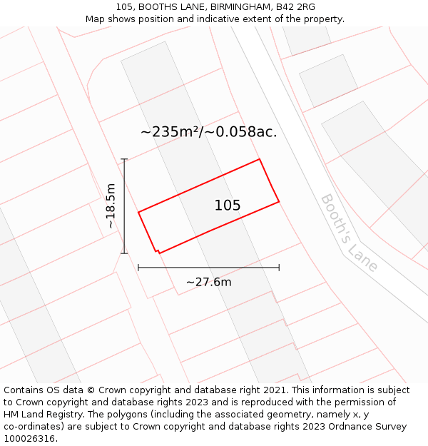 105, BOOTHS LANE, BIRMINGHAM, B42 2RG: Plot and title map