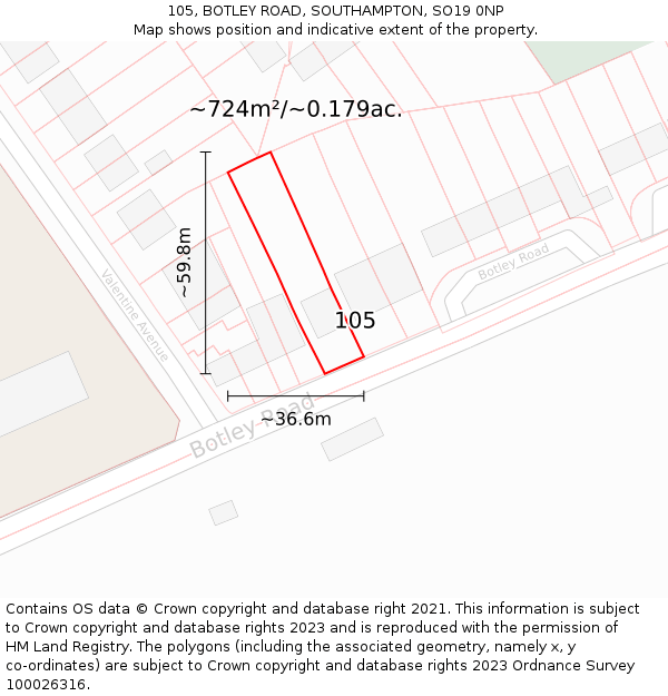 105, BOTLEY ROAD, SOUTHAMPTON, SO19 0NP: Plot and title map