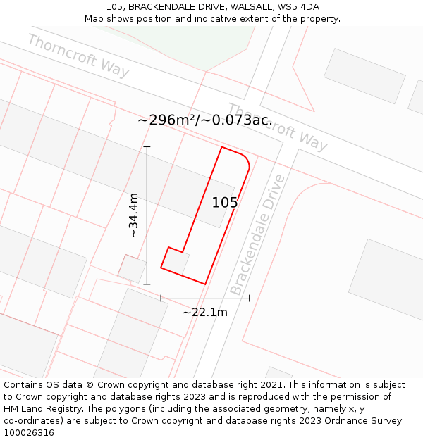 105, BRACKENDALE DRIVE, WALSALL, WS5 4DA: Plot and title map