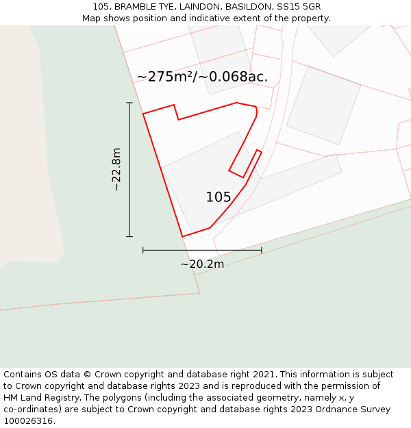 105, BRAMBLE TYE, LAINDON, BASILDON, SS15 5GR: Plot and title map