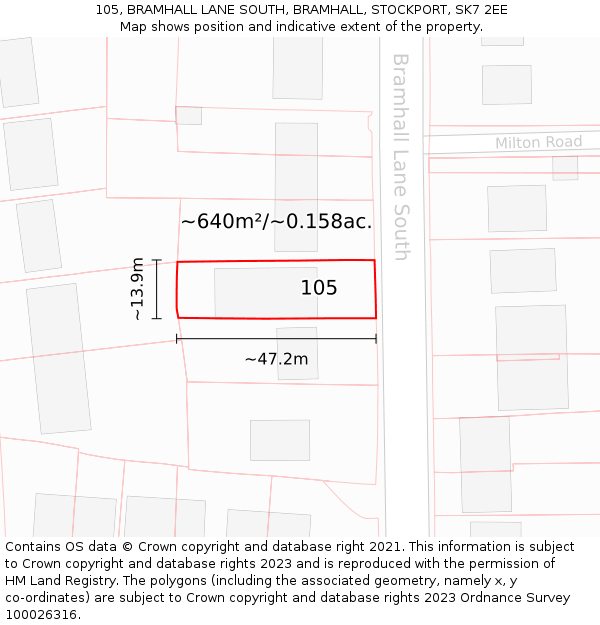 105, BRAMHALL LANE SOUTH, BRAMHALL, STOCKPORT, SK7 2EE: Plot and title map