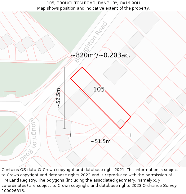 105, BROUGHTON ROAD, BANBURY, OX16 9QH: Plot and title map