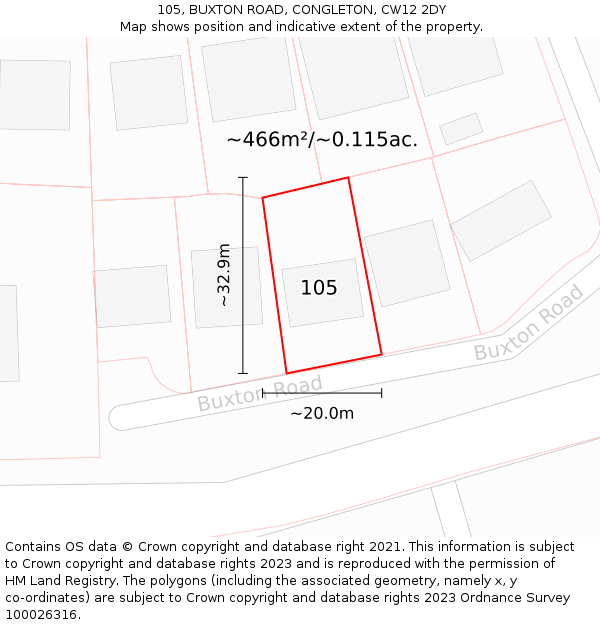 105, BUXTON ROAD, CONGLETON, CW12 2DY: Plot and title map