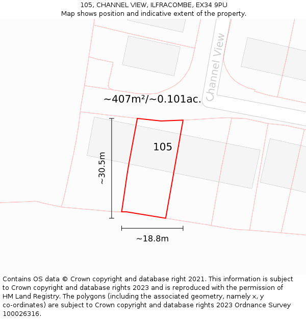 105, CHANNEL VIEW, ILFRACOMBE, EX34 9PU: Plot and title map