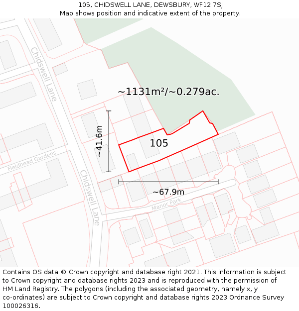 105, CHIDSWELL LANE, DEWSBURY, WF12 7SJ: Plot and title map