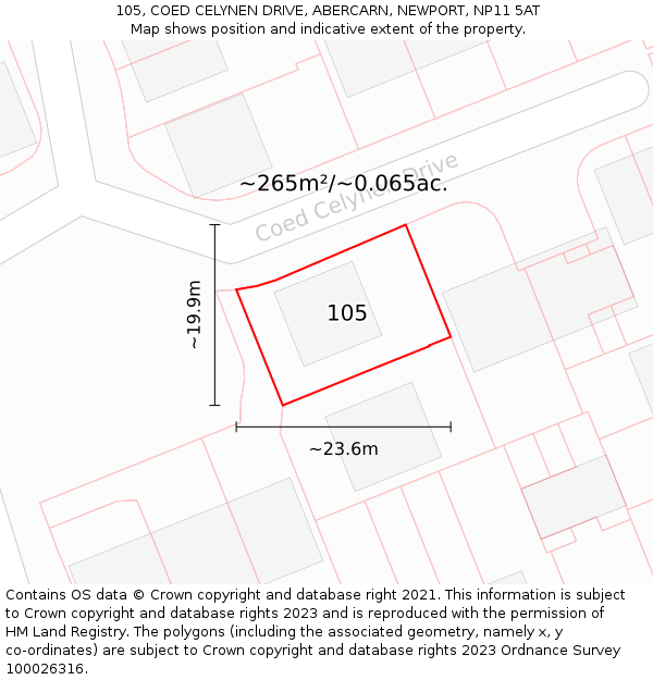 105, COED CELYNEN DRIVE, ABERCARN, NEWPORT, NP11 5AT: Plot and title map