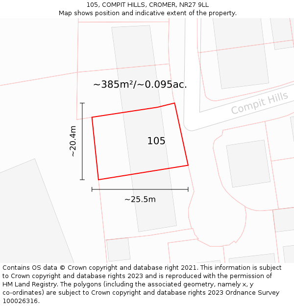 105, COMPIT HILLS, CROMER, NR27 9LL: Plot and title map