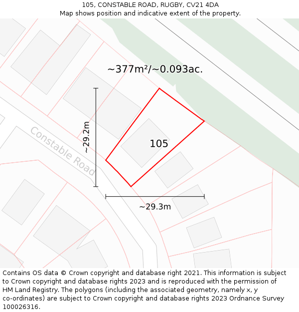 105, CONSTABLE ROAD, RUGBY, CV21 4DA: Plot and title map