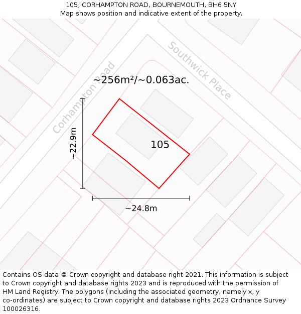 105, CORHAMPTON ROAD, BOURNEMOUTH, BH6 5NY: Plot and title map