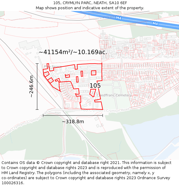 105, CRYMLYN PARC, NEATH, SA10 6EF: Plot and title map