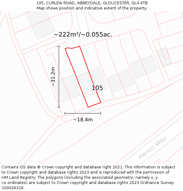 105, CURLEW ROAD, ABBEYDALE, GLOUCESTER, GL4 4TB: Plot and title map