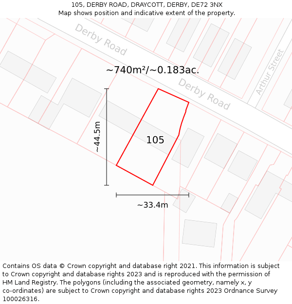 105, DERBY ROAD, DRAYCOTT, DERBY, DE72 3NX: Plot and title map