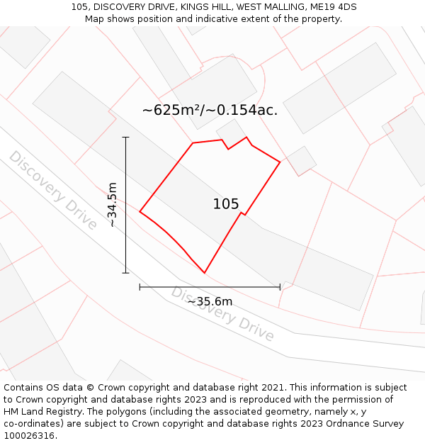 105, DISCOVERY DRIVE, KINGS HILL, WEST MALLING, ME19 4DS: Plot and title map