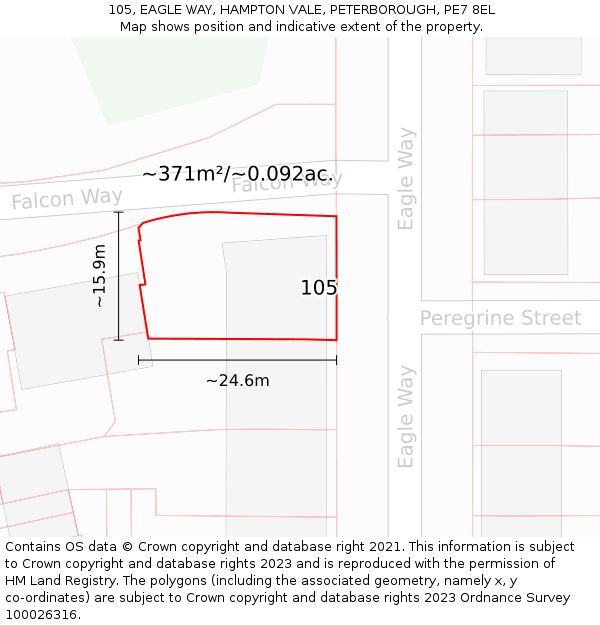 105, EAGLE WAY, HAMPTON VALE, PETERBOROUGH, PE7 8EL: Plot and title map