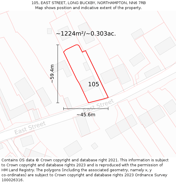 105, EAST STREET, LONG BUCKBY, NORTHAMPTON, NN6 7RB: Plot and title map