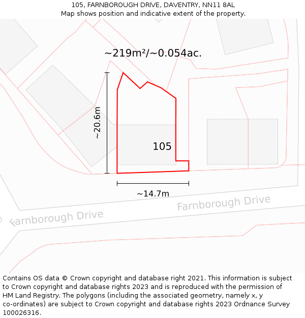 105, FARNBOROUGH DRIVE, DAVENTRY, NN11 8AL: Plot and title map