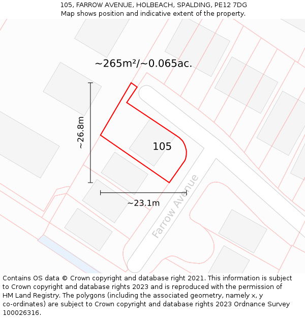 105, FARROW AVENUE, HOLBEACH, SPALDING, PE12 7DG: Plot and title map