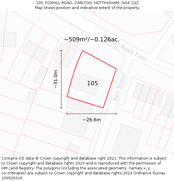 105, FOXHILL ROAD, CARLTON, NOTTINGHAM, NG4 1QZ: Plot and title map