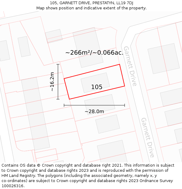 105, GARNETT DRIVE, PRESTATYN, LL19 7DJ: Plot and title map