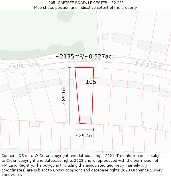 105, GARTREE ROAD, LEICESTER, LE2 2FF: Plot and title map