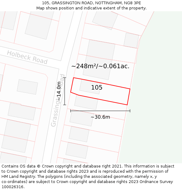 105, GRASSINGTON ROAD, NOTTINGHAM, NG8 3PE: Plot and title map