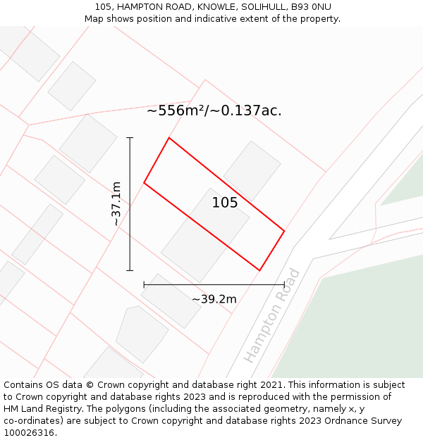 105, HAMPTON ROAD, KNOWLE, SOLIHULL, B93 0NU: Plot and title map
