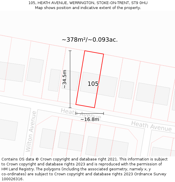 105, HEATH AVENUE, WERRINGTON, STOKE-ON-TRENT, ST9 0HU: Plot and title map