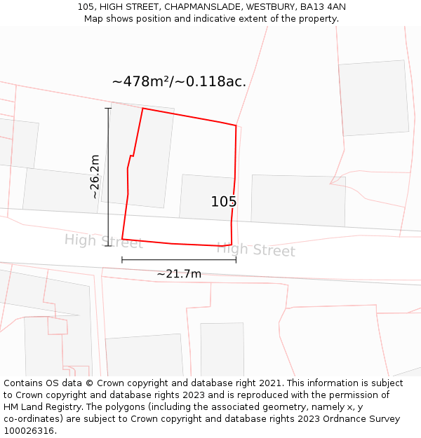 105, HIGH STREET, CHAPMANSLADE, WESTBURY, BA13 4AN: Plot and title map