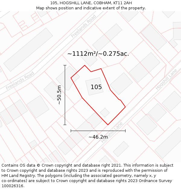105, HOGSHILL LANE, COBHAM, KT11 2AH: Plot and title map