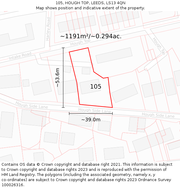 105, HOUGH TOP, LEEDS, LS13 4QN: Plot and title map
