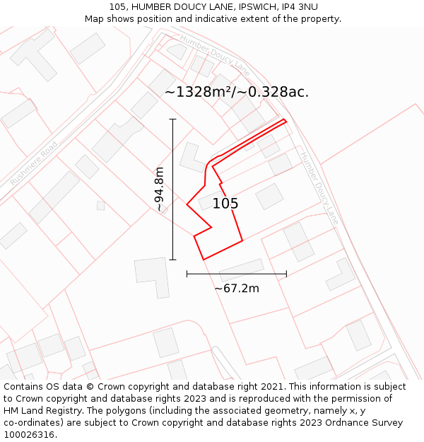 105, HUMBER DOUCY LANE, IPSWICH, IP4 3NU: Plot and title map