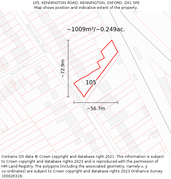 105, KENNINGTON ROAD, KENNINGTON, OXFORD, OX1 5PE: Plot and title map