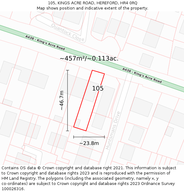 105, KINGS ACRE ROAD, HEREFORD, HR4 0RQ: Plot and title map