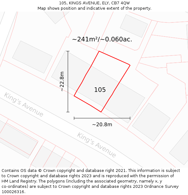 105, KINGS AVENUE, ELY, CB7 4QW: Plot and title map