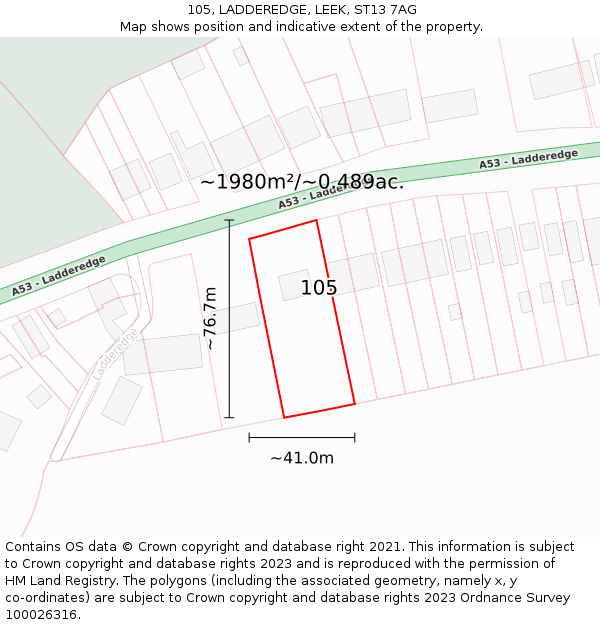 105, LADDEREDGE, LEEK, ST13 7AG: Plot and title map