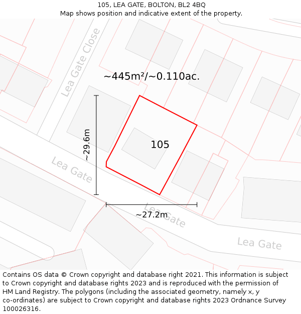 105, LEA GATE, BOLTON, BL2 4BQ: Plot and title map