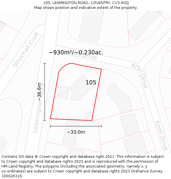 105, LEAMINGTON ROAD, COVENTRY, CV3 6GQ: Plot and title map