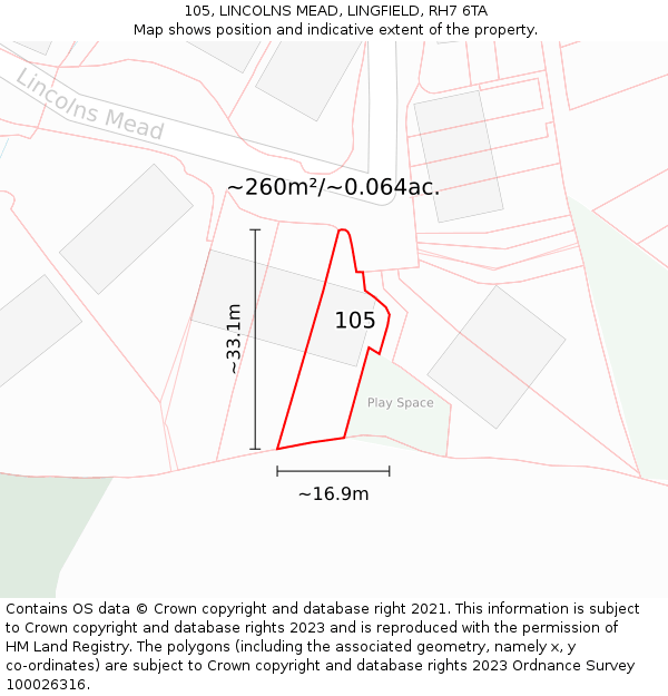 105, LINCOLNS MEAD, LINGFIELD, RH7 6TA: Plot and title map
