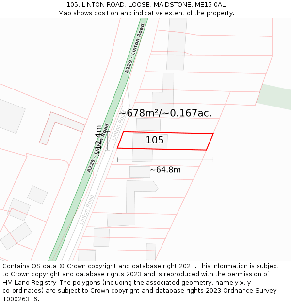 105, LINTON ROAD, LOOSE, MAIDSTONE, ME15 0AL: Plot and title map