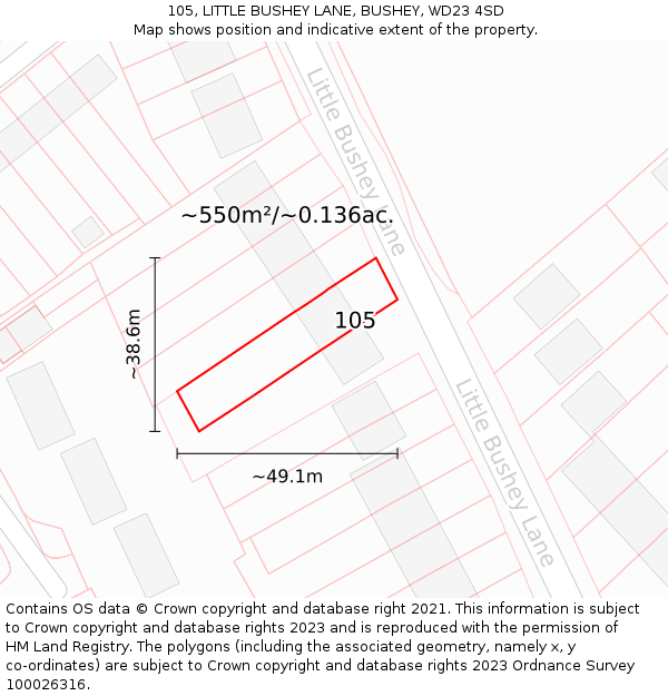 105, LITTLE BUSHEY LANE, BUSHEY, WD23 4SD: Plot and title map