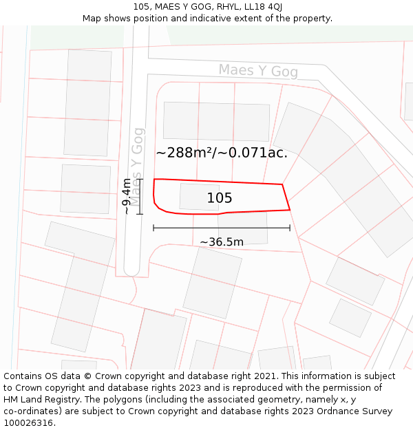 105, MAES Y GOG, RHYL, LL18 4QJ: Plot and title map
