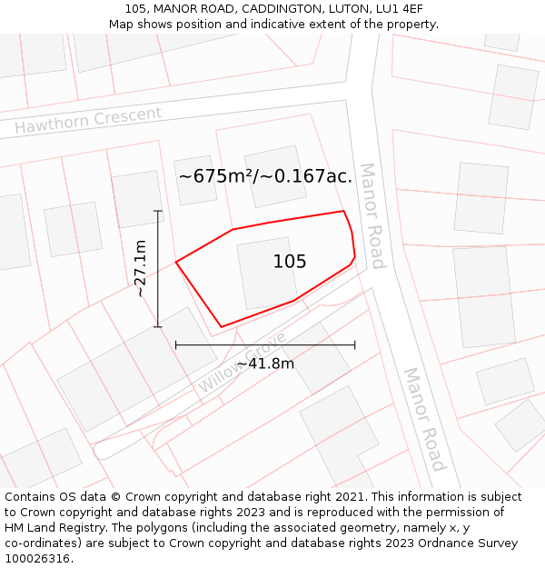 105, MANOR ROAD, CADDINGTON, LUTON, LU1 4EF: Plot and title map