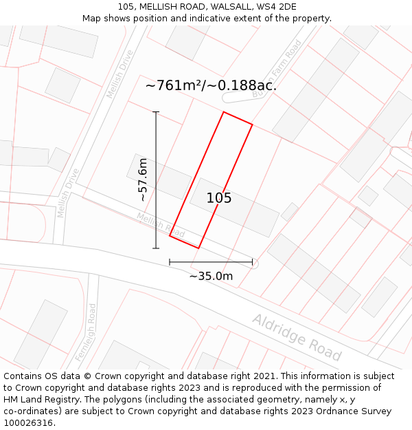 105, MELLISH ROAD, WALSALL, WS4 2DE: Plot and title map