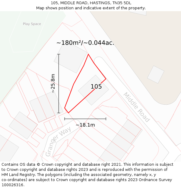 105, MIDDLE ROAD, HASTINGS, TN35 5DL: Plot and title map