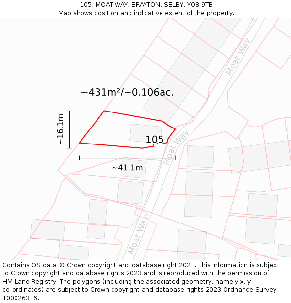 105, MOAT WAY, BRAYTON, SELBY, YO8 9TB: Plot and title map