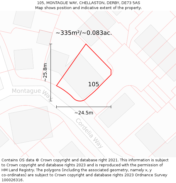 105, MONTAGUE WAY, CHELLASTON, DERBY, DE73 5AS: Plot and title map