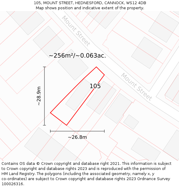 105, MOUNT STREET, HEDNESFORD, CANNOCK, WS12 4DB: Plot and title map