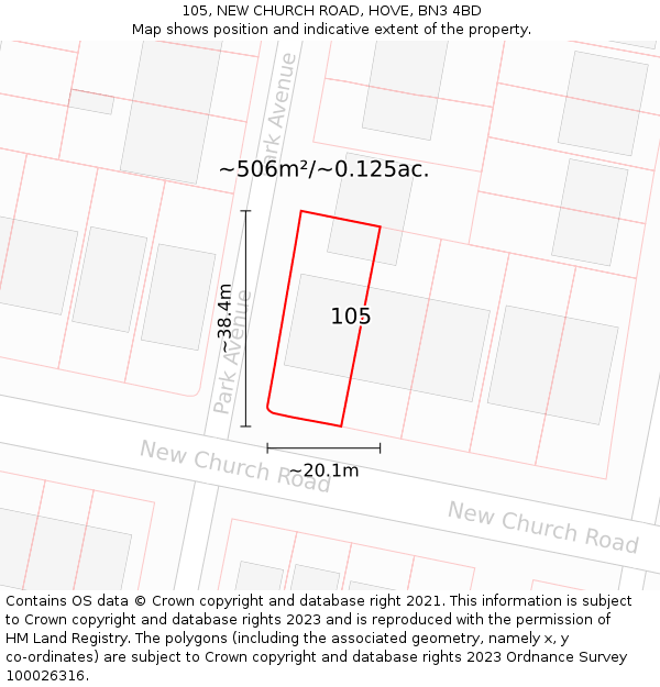 105, NEW CHURCH ROAD, HOVE, BN3 4BD: Plot and title map