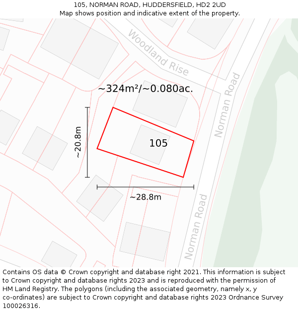 105, NORMAN ROAD, HUDDERSFIELD, HD2 2UD: Plot and title map