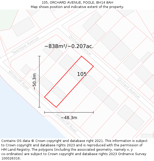 105, ORCHARD AVENUE, POOLE, BH14 8AH: Plot and title map